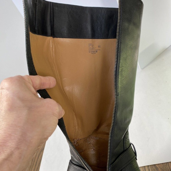 COACH Boots Black Riding CAROLINA SZ 7.5B Black Leather - Picture 5 of 12